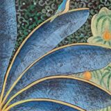 Painted canvas depicting monkeys on a fruit tree. Contemporary.