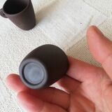 Set of three matte brown ceramic cups for dolls' play kitchen
