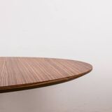 Large round coffee table with tulip leg in brushed aluminum and zebrano 1960.