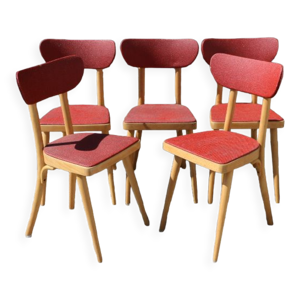 5 chaises hêtre clair - rouge