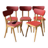 5 chairs light beech skaï red 1950
