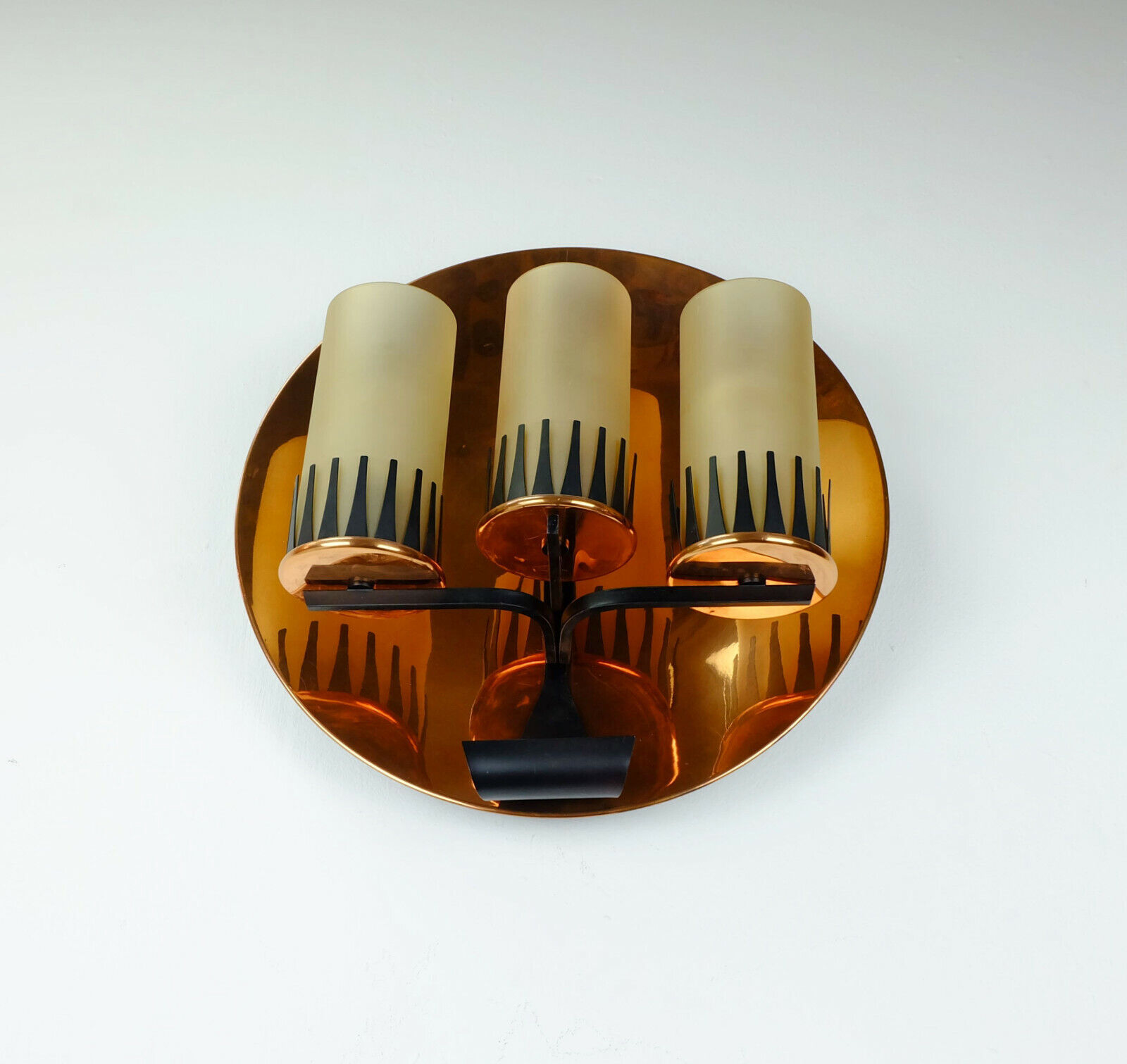 Mid century sconce wall lamp copper metal glass