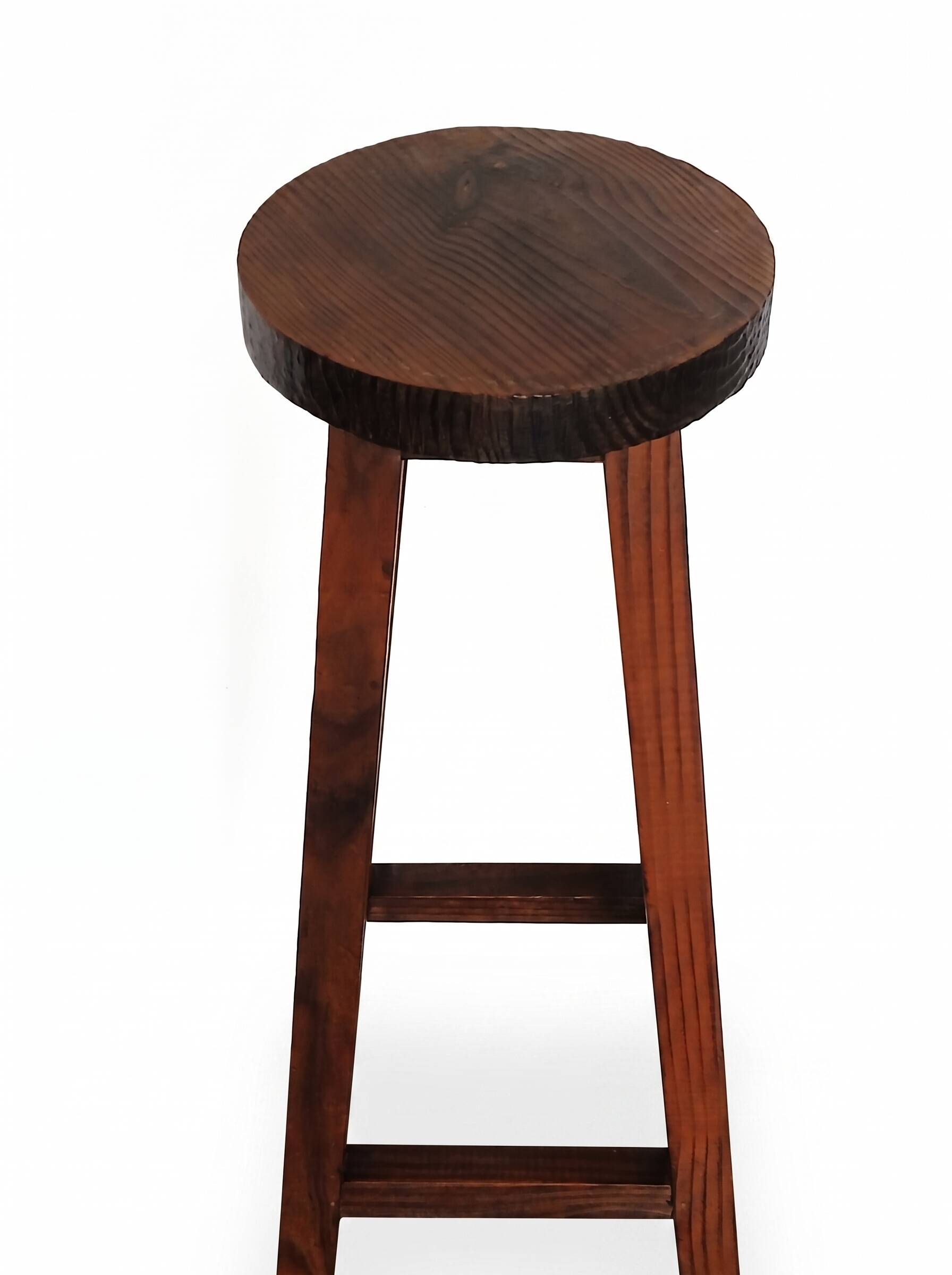 Handcrafted Vintage High Stool Solid Wood Hand-Carved