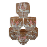 6 Verres transparent décors fleuris Luminarc vintage