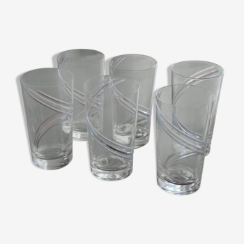 6 large engraved crystal glasses signed