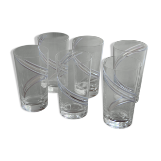 Set de 6 grands verres en cristal gravé signés