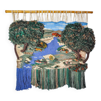Textured macrame wall tapestry, Catalan landscape, Spain, 1970s