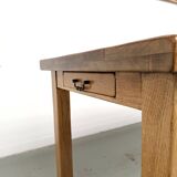 Solid oak farmhouse table, square legs.