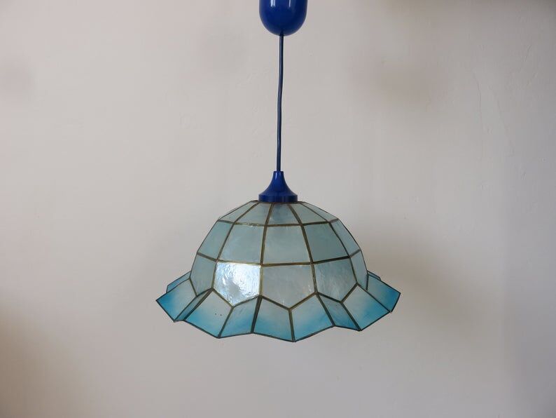 Suspension in blue mother-of-pearl and brass 70s