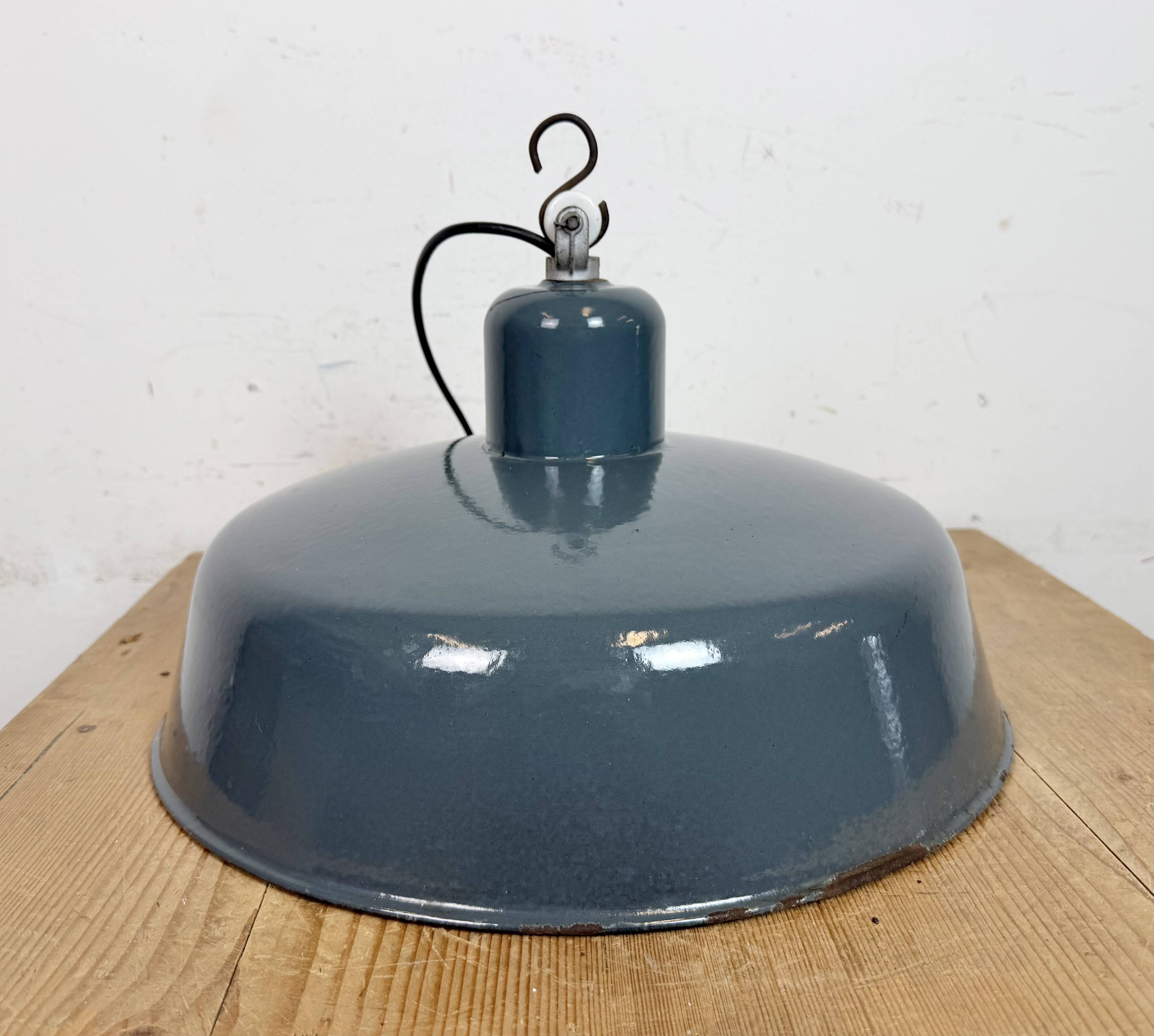 Industrial Grey Enamel Pendant Lamp from Siemens, 1930s