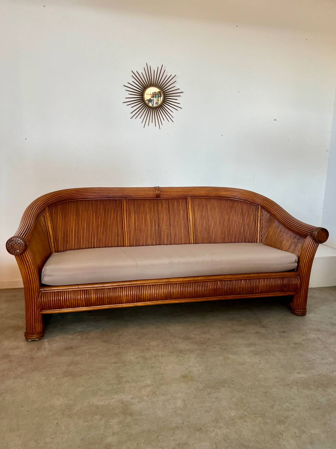 Ancien canapé 3 en rotin design italien des années 70 vintage