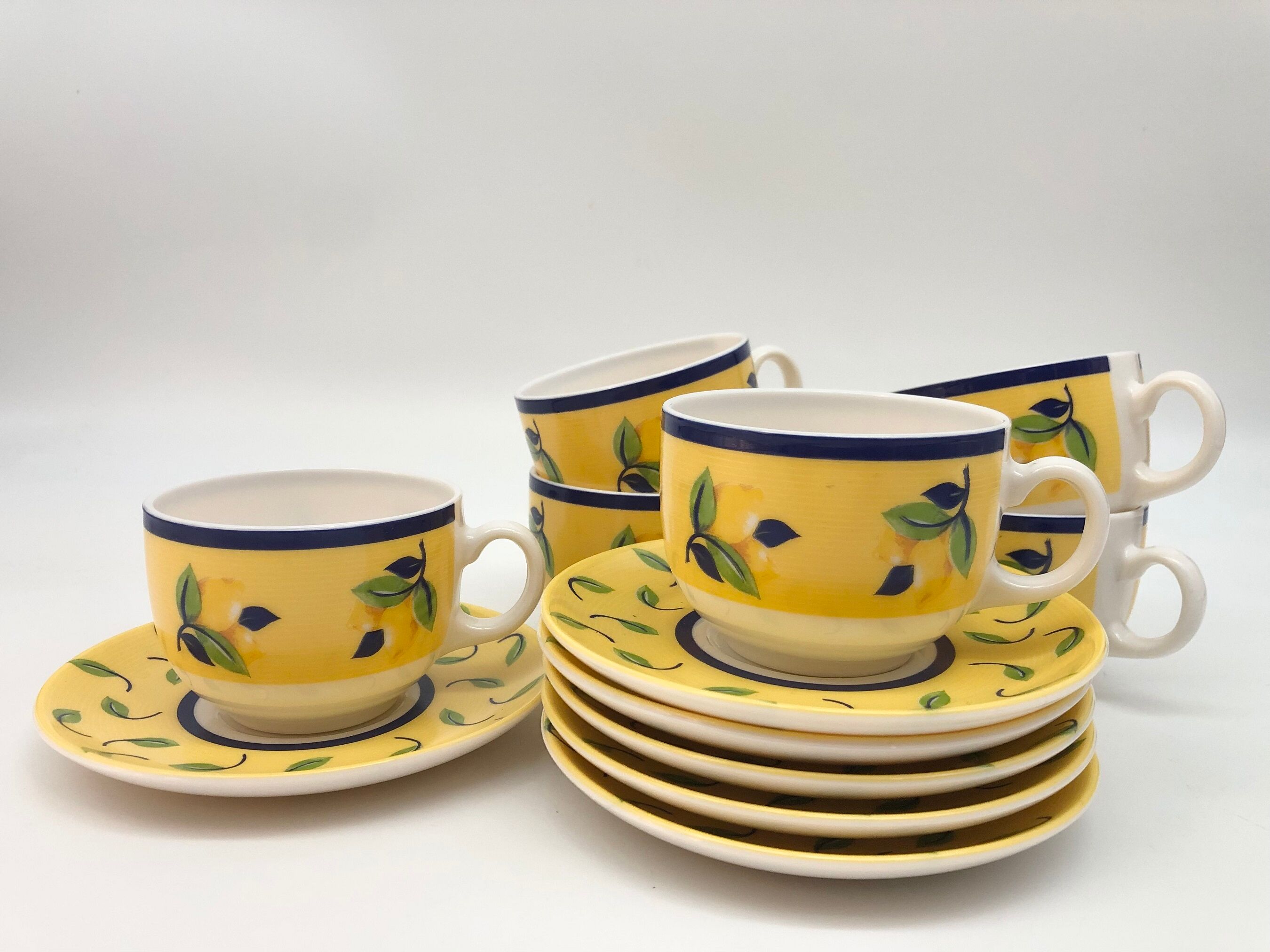 LemonRoad Vintage Floral Tea Cup & Saucer Set - 10oz Porcelain, Set Of 2, Leaves & Grass Design