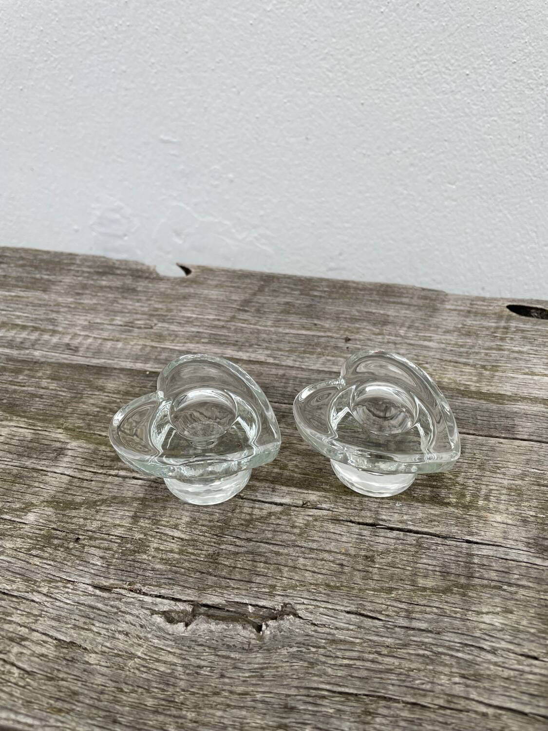 Pair of vintage glass heart candle holders