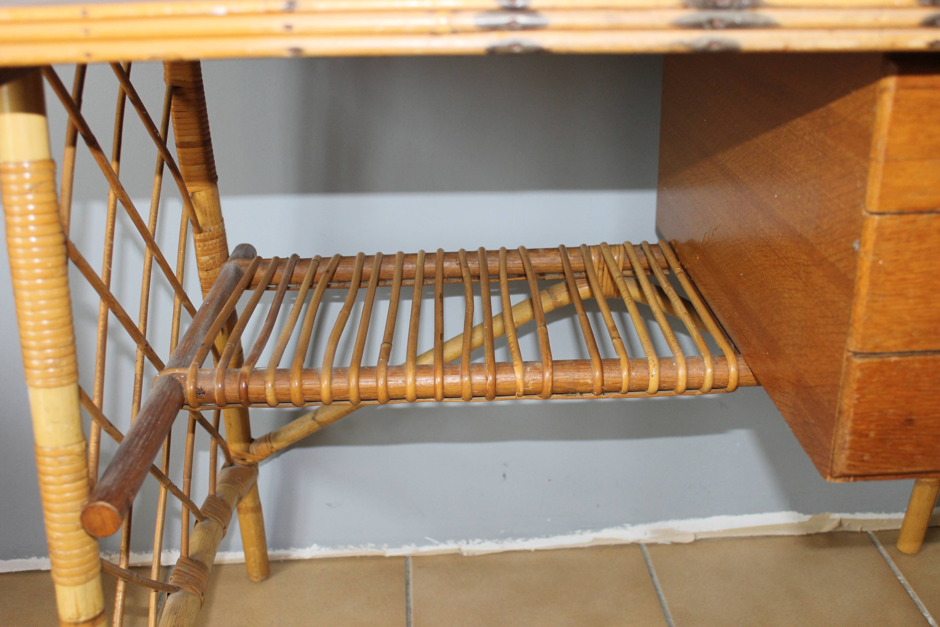 Bureau rotin Louis Sognot 1960