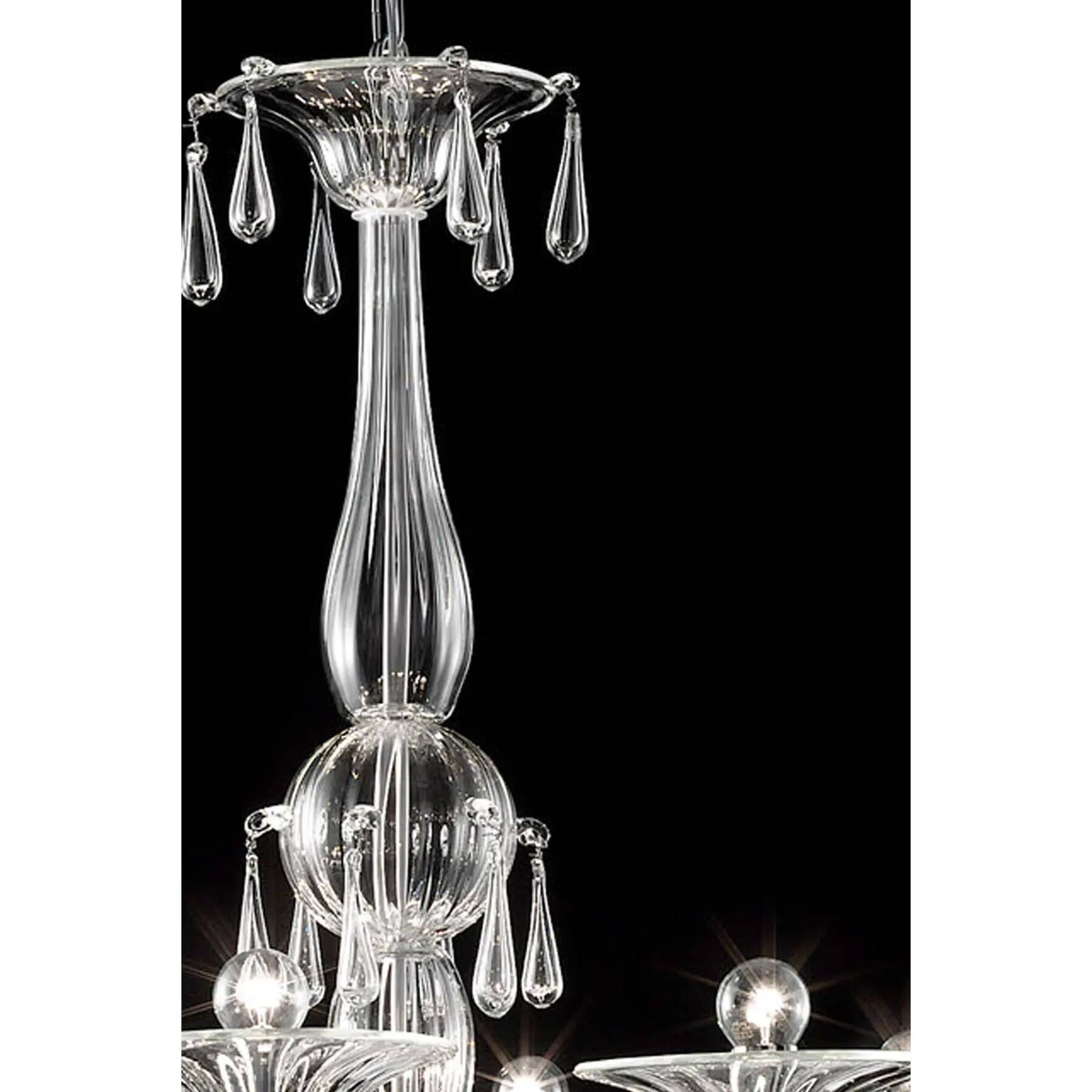 Chandelier en verre de Murano vénitien transparent élégant