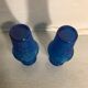 Pair Of Vase Ancient Art Deco Glass Molded Blue Geometric Shape Vintage