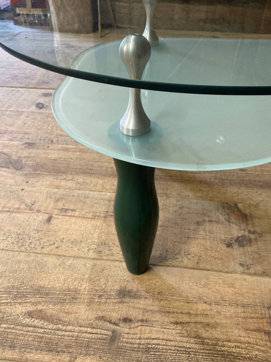 Glass and organic wood coffee table