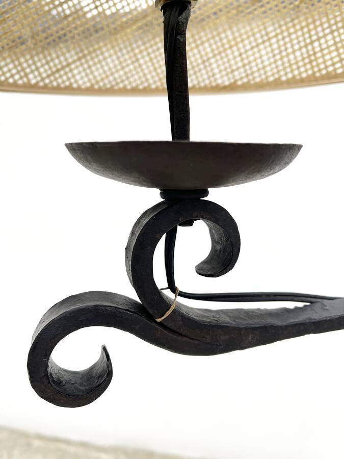 Wrought iron and cane floor lamp, 1970