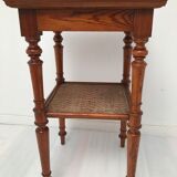 Guéridon table appoint en bois et osier vintage