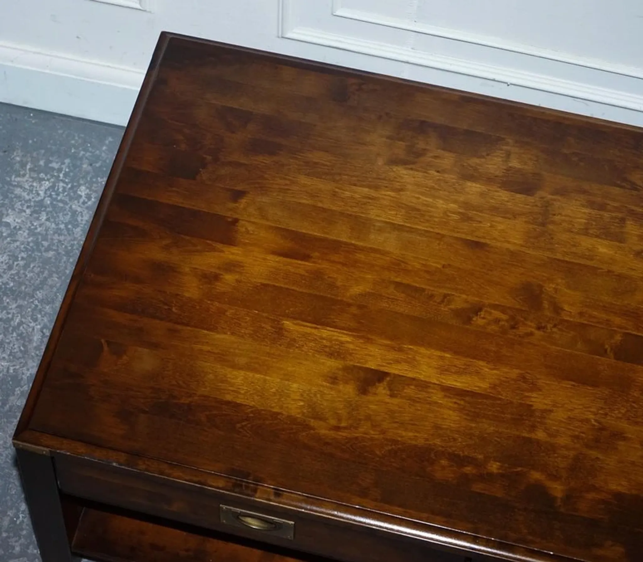 Vintage Military Campaign Coffee Table in Brass and Hardwood with Drawers