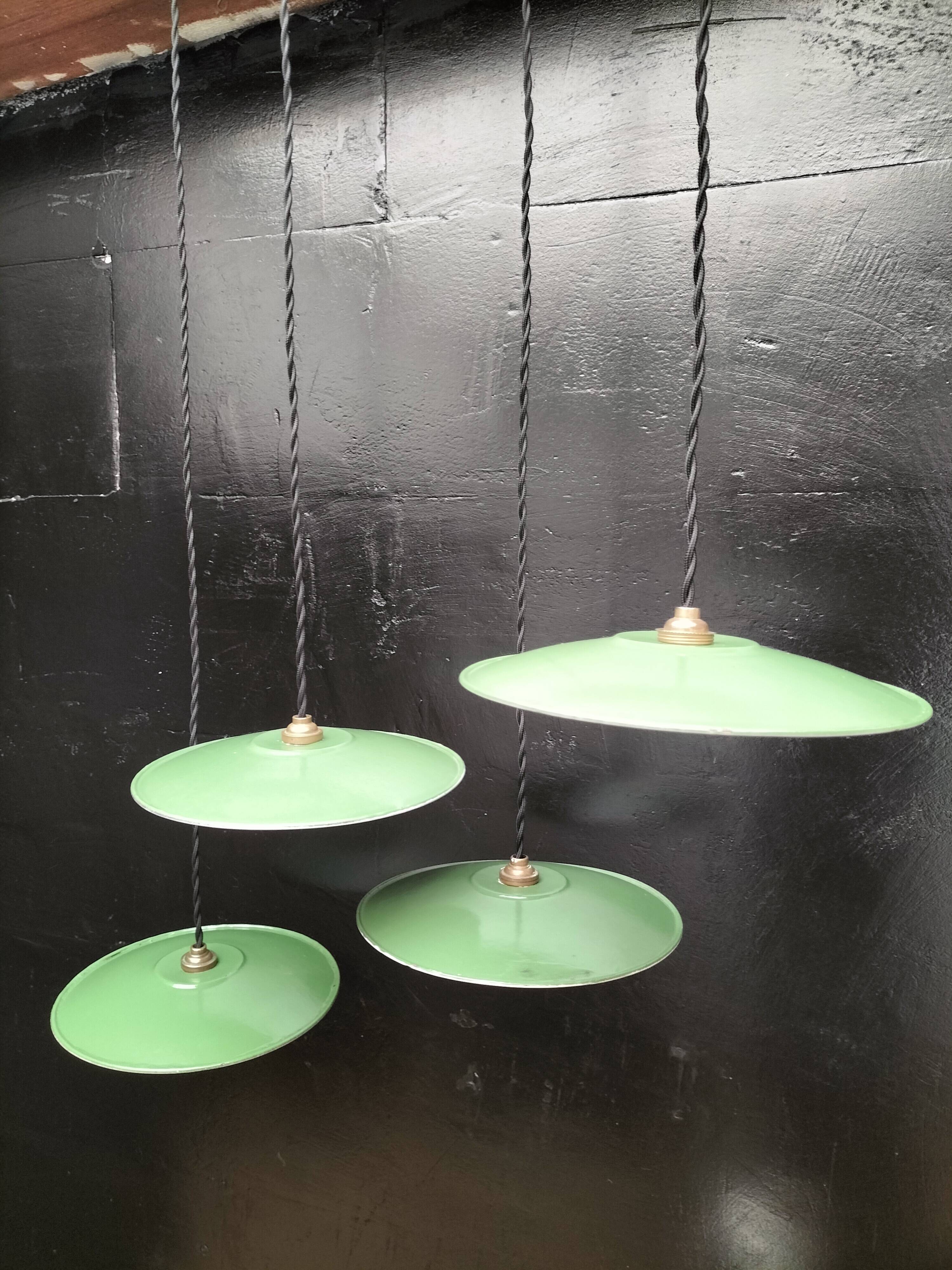 Enameled sheet metal pendant lights