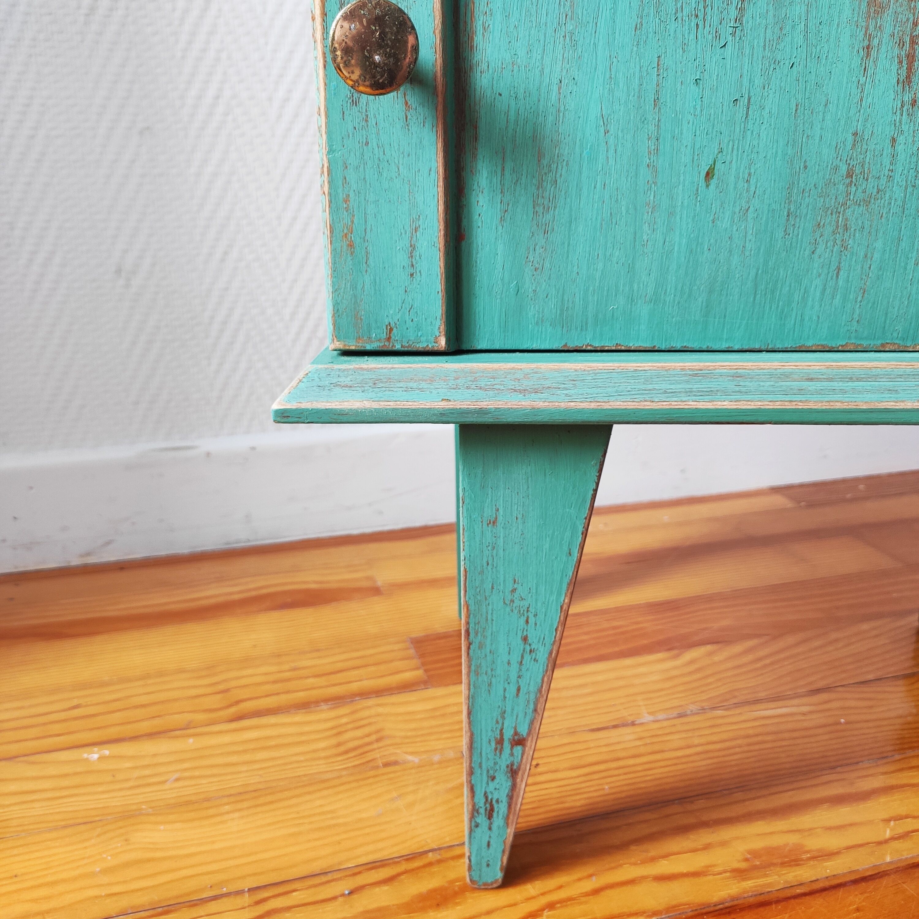 Patinated vintage bedside table