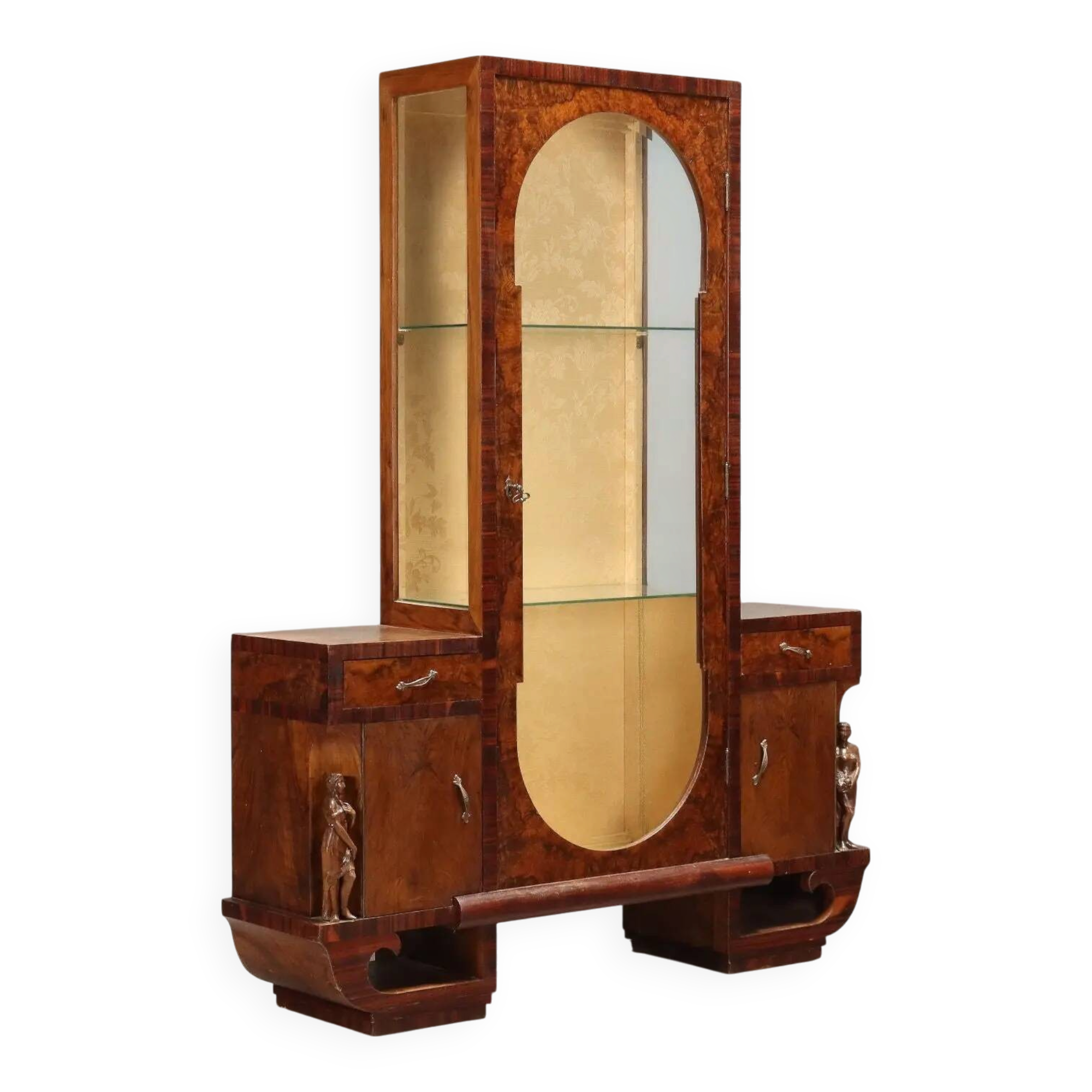 Vintage display cabinet in burl veneer, design, Italy, 1920s-1930s