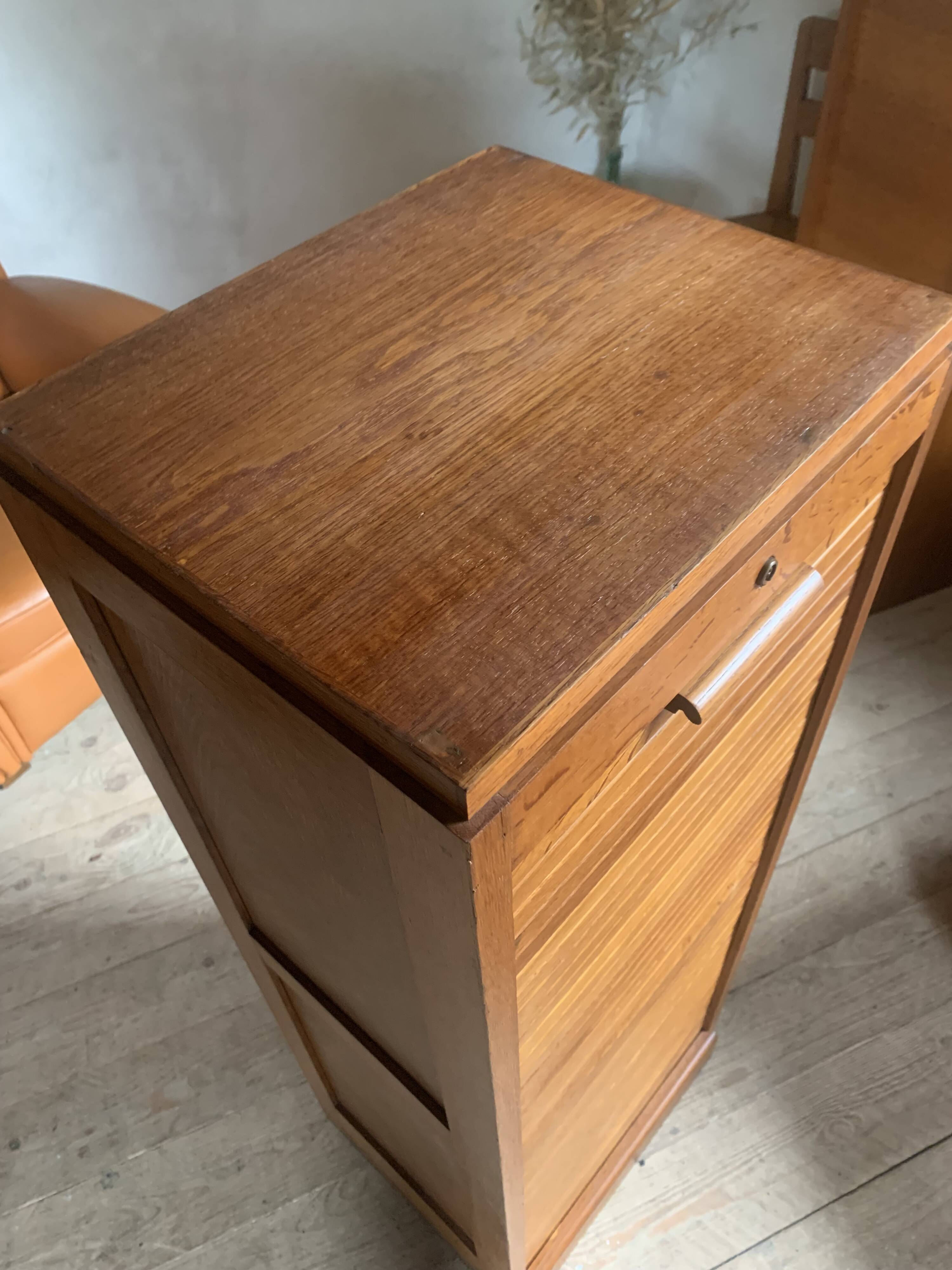 Vintage oak curtain filing cabinet