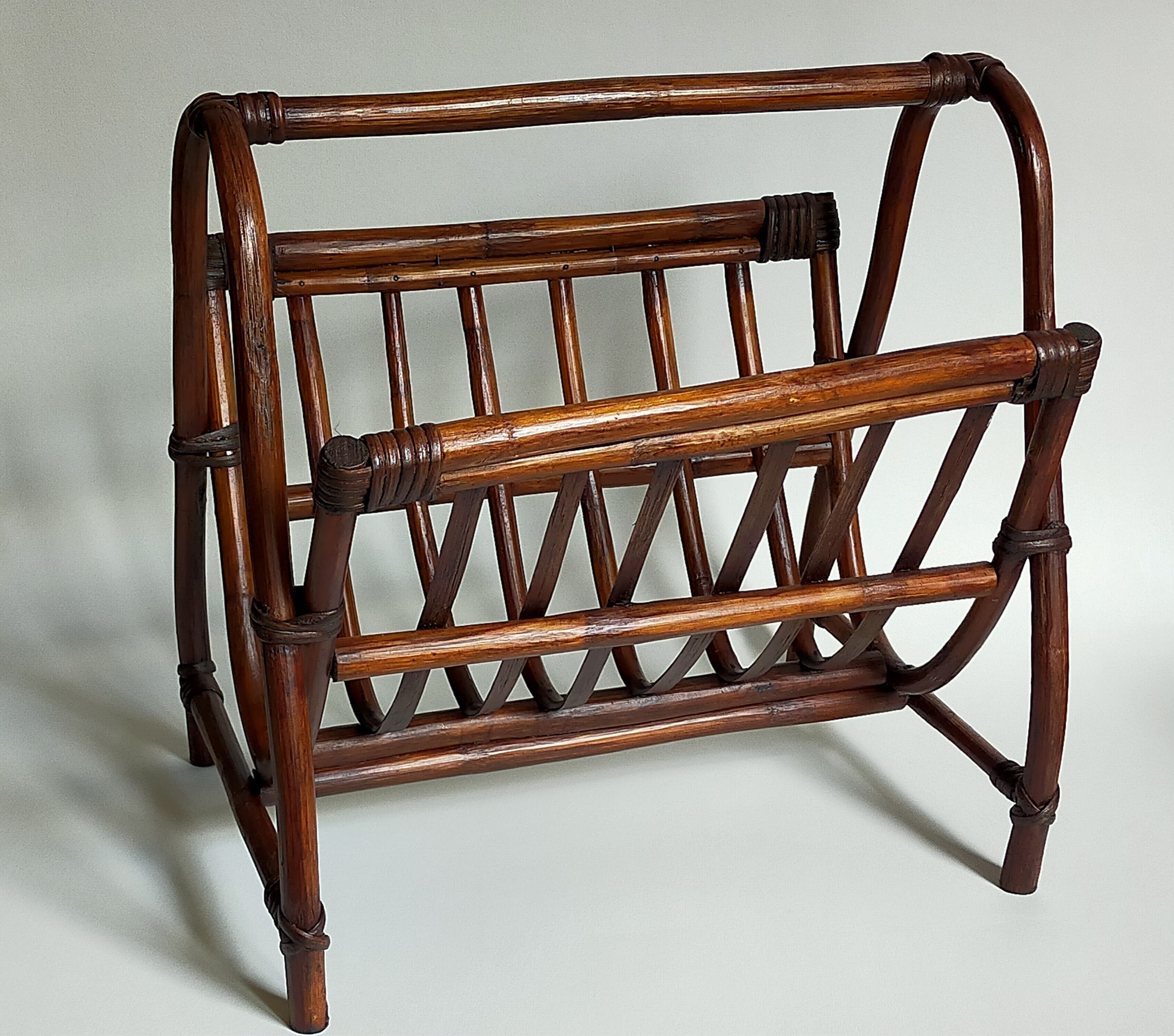 Vintage 1960s rattan magazine holder