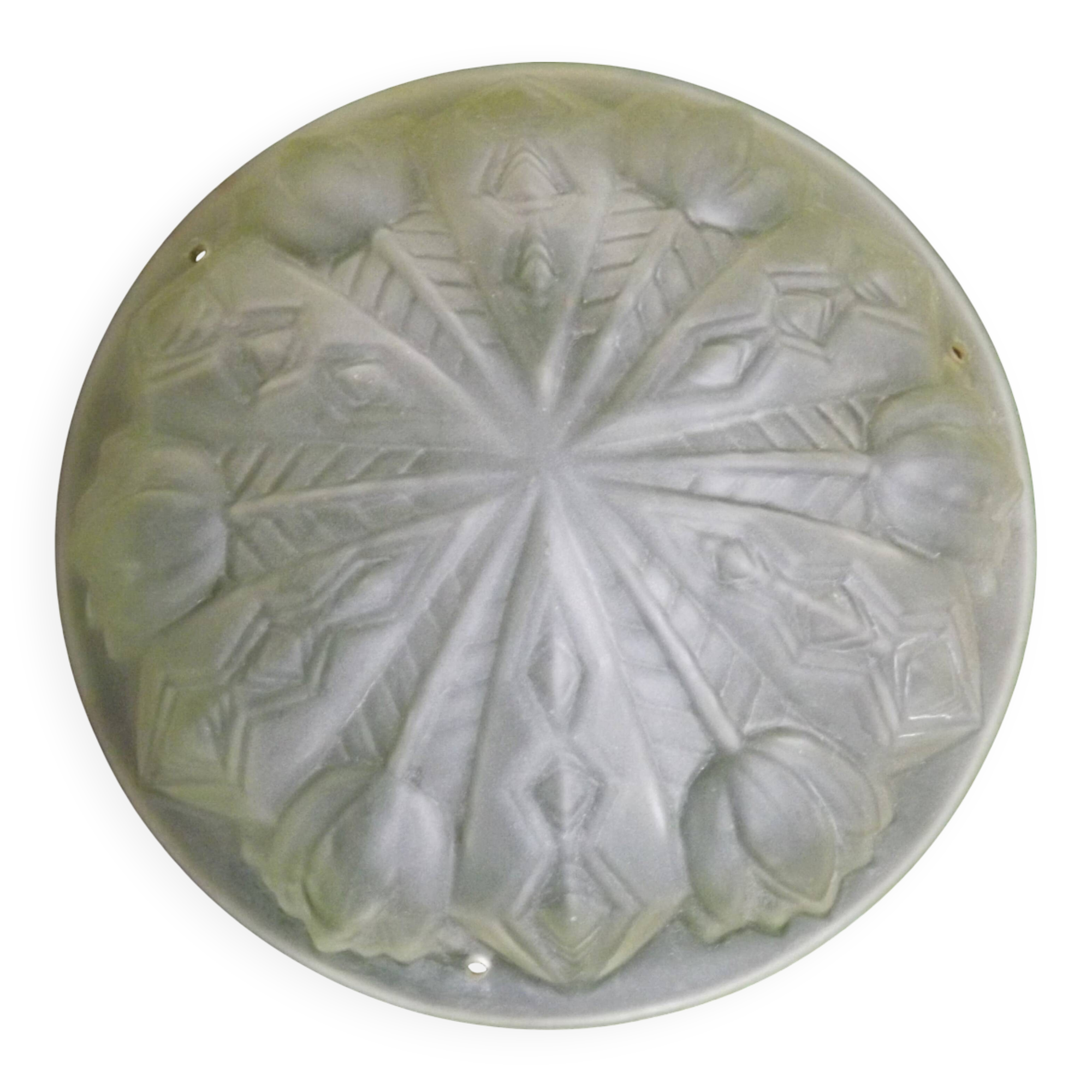 French Art Deco White Pâte de Verre Platform with Abstract Tulip Design 5145