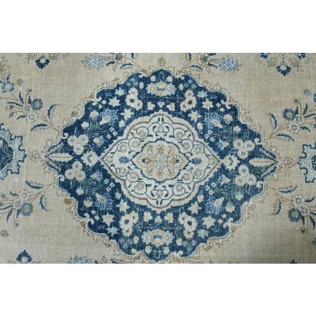 1970s Vintage Persian Handmade Wool Cotton Beige Area Rug 294x398