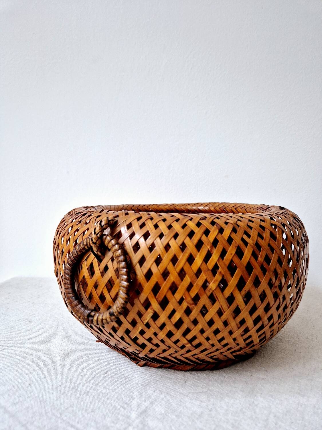 Japanese Style Bamboo/Rattan Woven Basket - Vintage