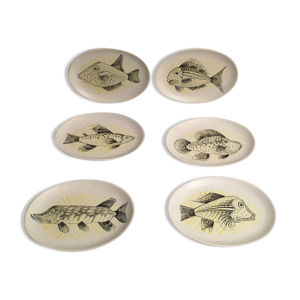 Six assiettes poisson André Baud,
