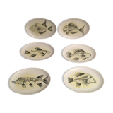 Six assiettes poisson André Baud, Vallauris années 50