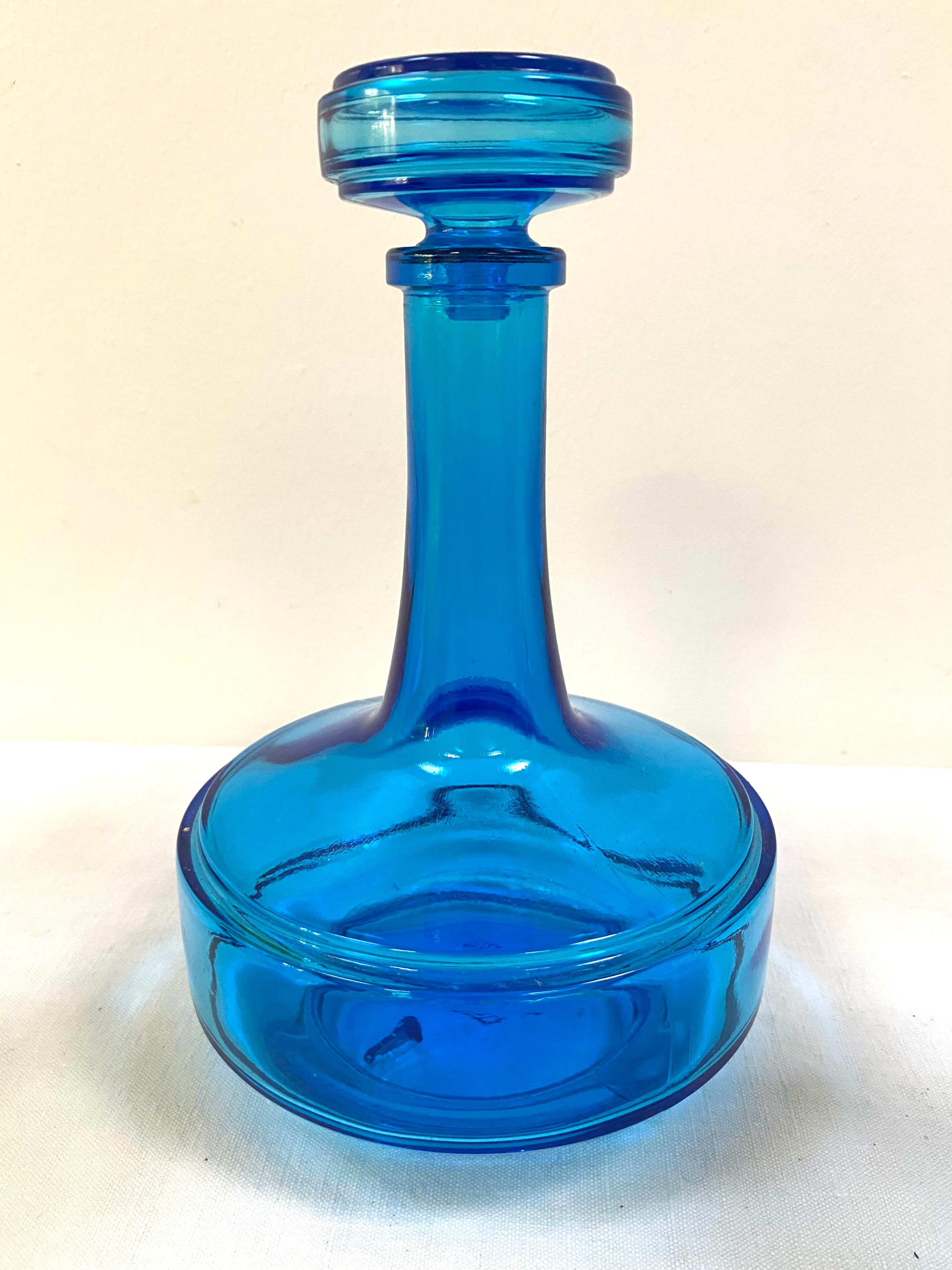 Vintage turquoise blue glass vase/decanter