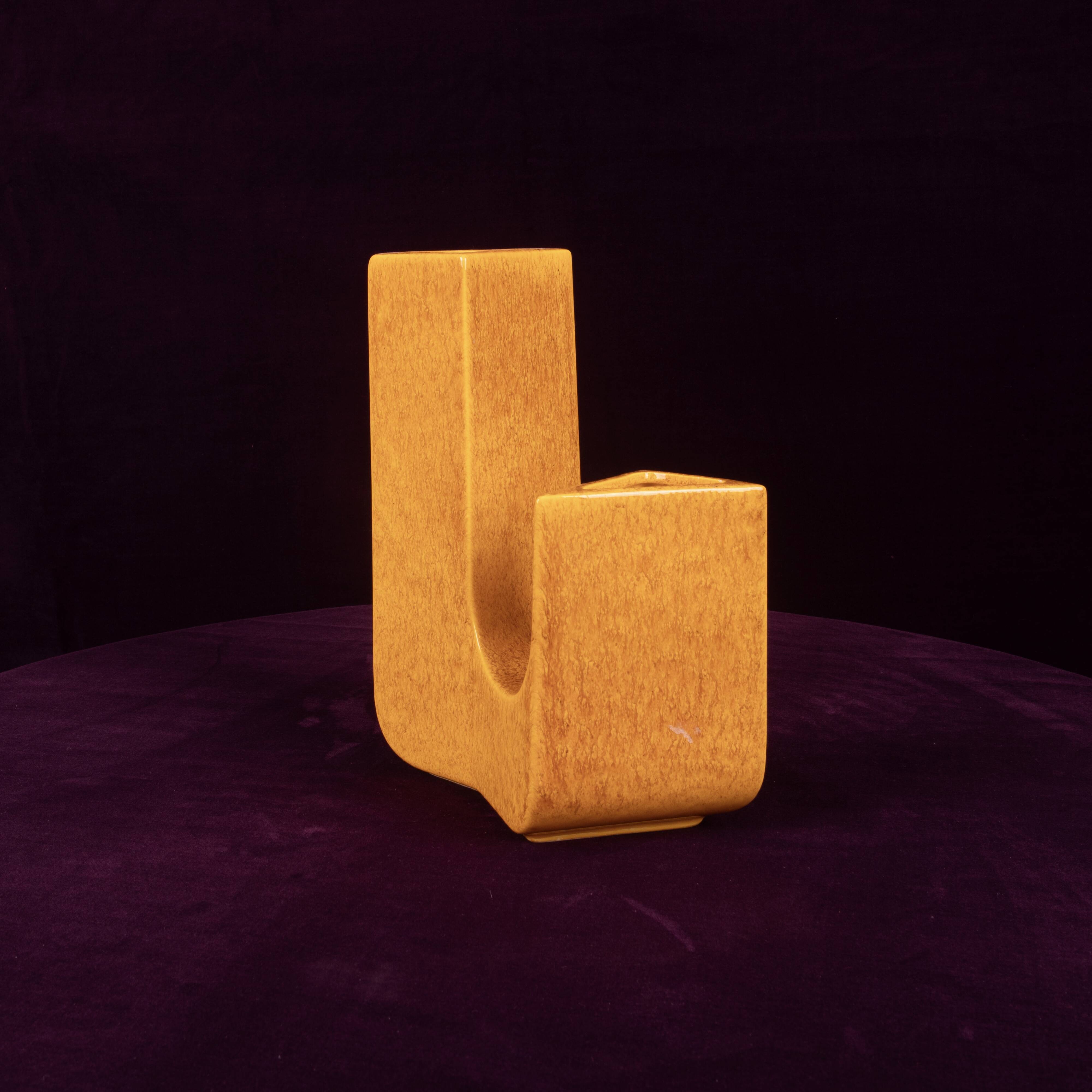 Sculptural Amber Ceramic Space Age Vase, Italy 1970