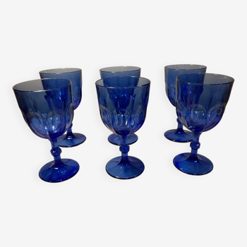 Rare, 6 verres bleu cobalt, vintage