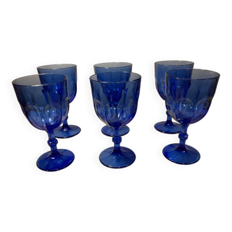 Rare, 6 verres bleu cobalt, vintage