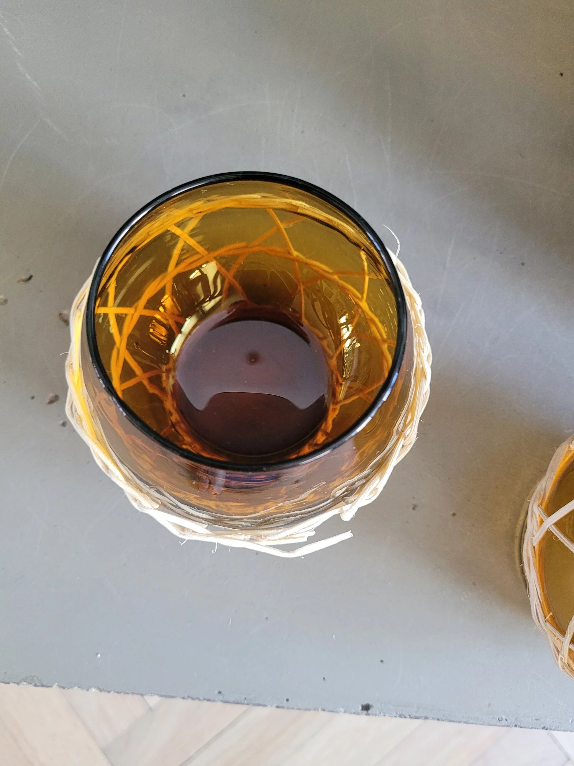 Amber glass and wicker lemonade service