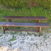 Pair of rustic antique long benches in solid wood – 195 cm