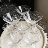 10 vintage hand-engraved champagne glasses