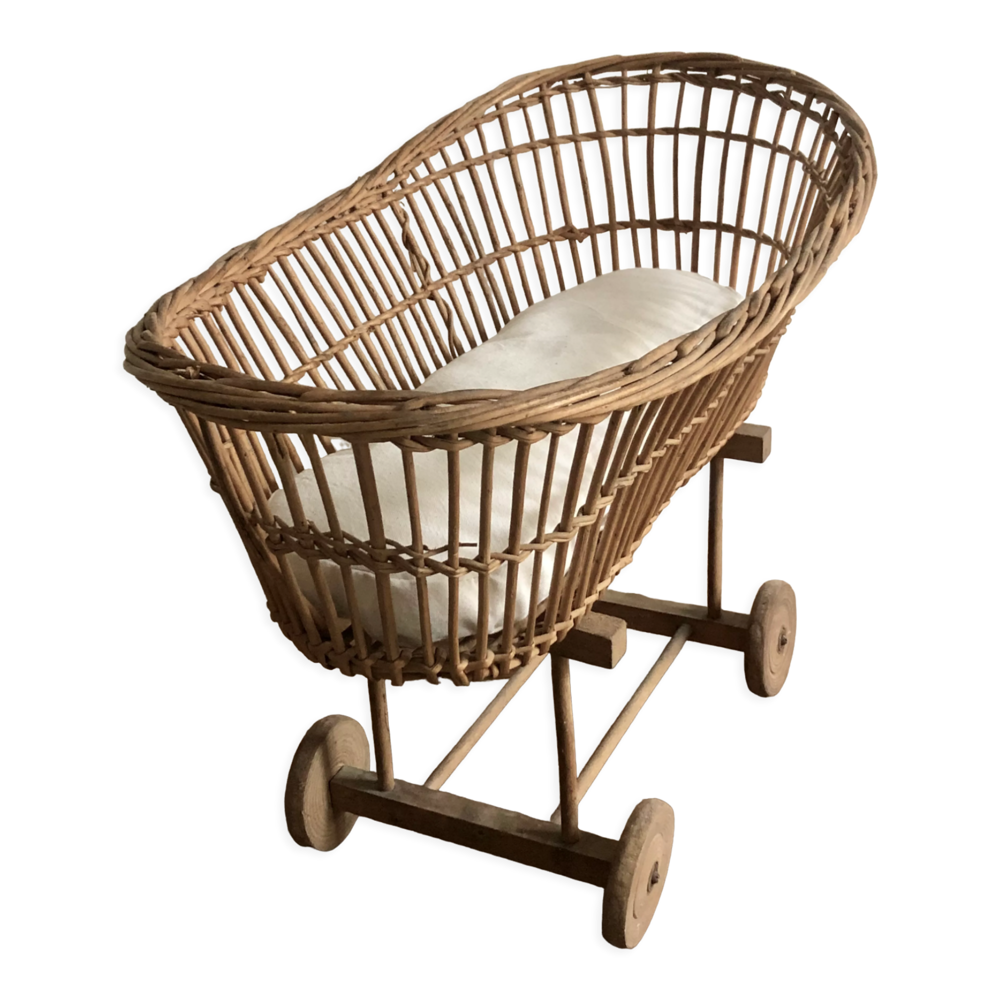 Antique toy, wicker doll cradle