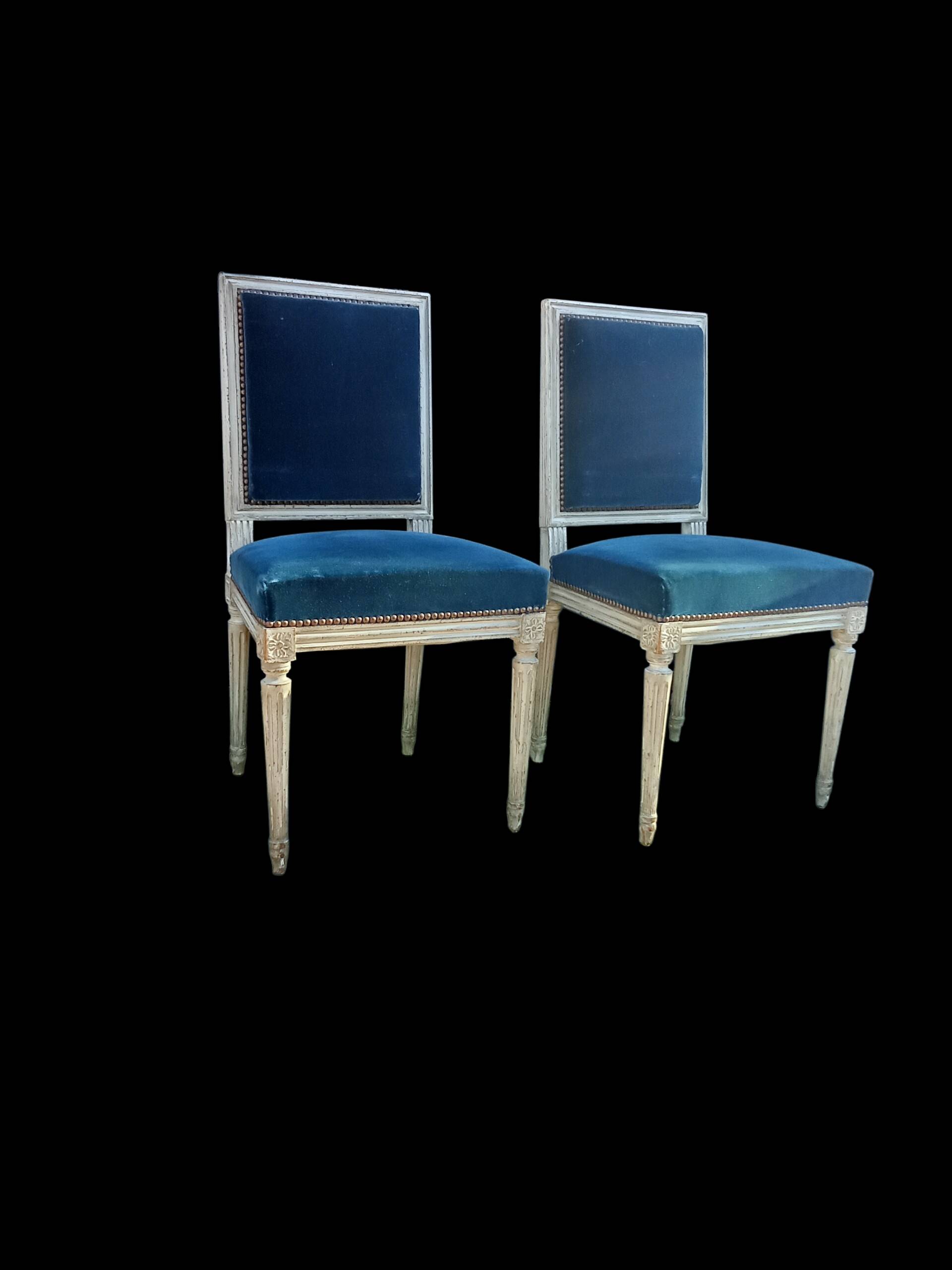 Série de 4 chaises style Louis XVI velours bleu