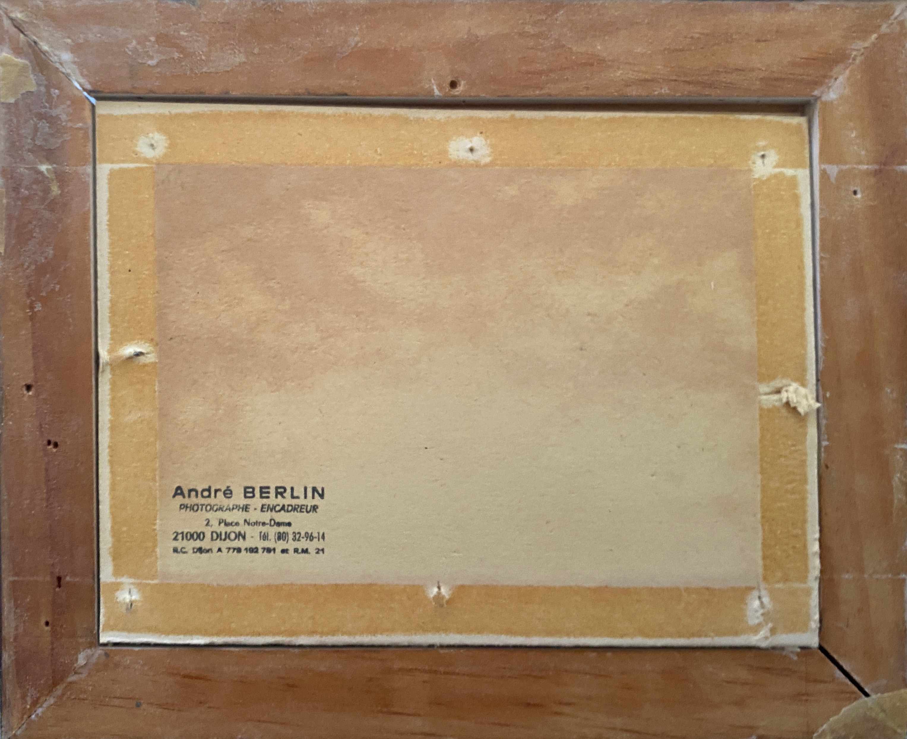 Painting drawing XIX ° Dijon St Benigne fisherman l'Ouche and frame