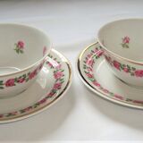 Tasses à thé et soucoupes porcelaine pillivuyt blanches petites fleurs roses