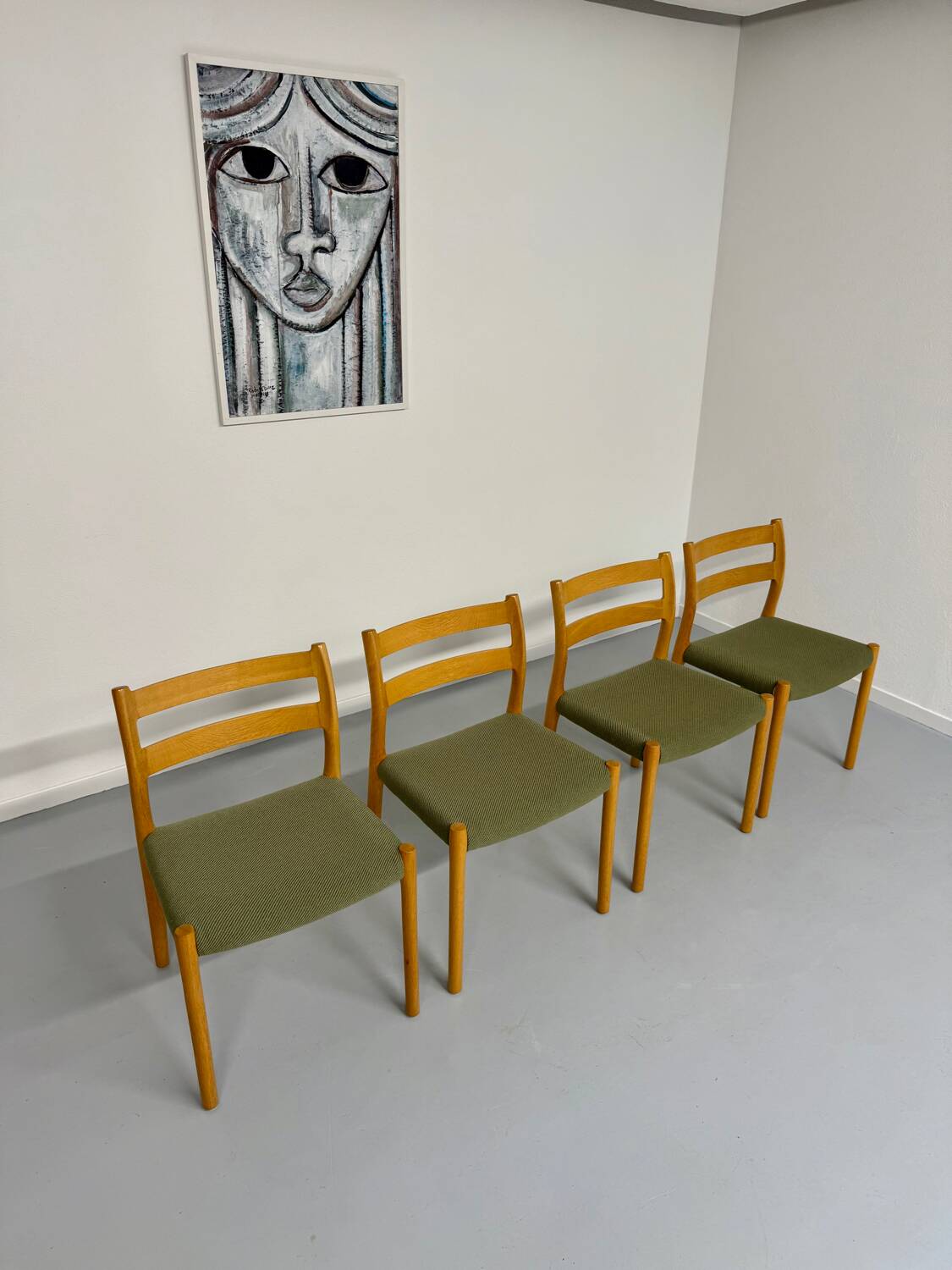 Set of 4 beech chairs designed by Niels Otto Møller, solid vintage beech