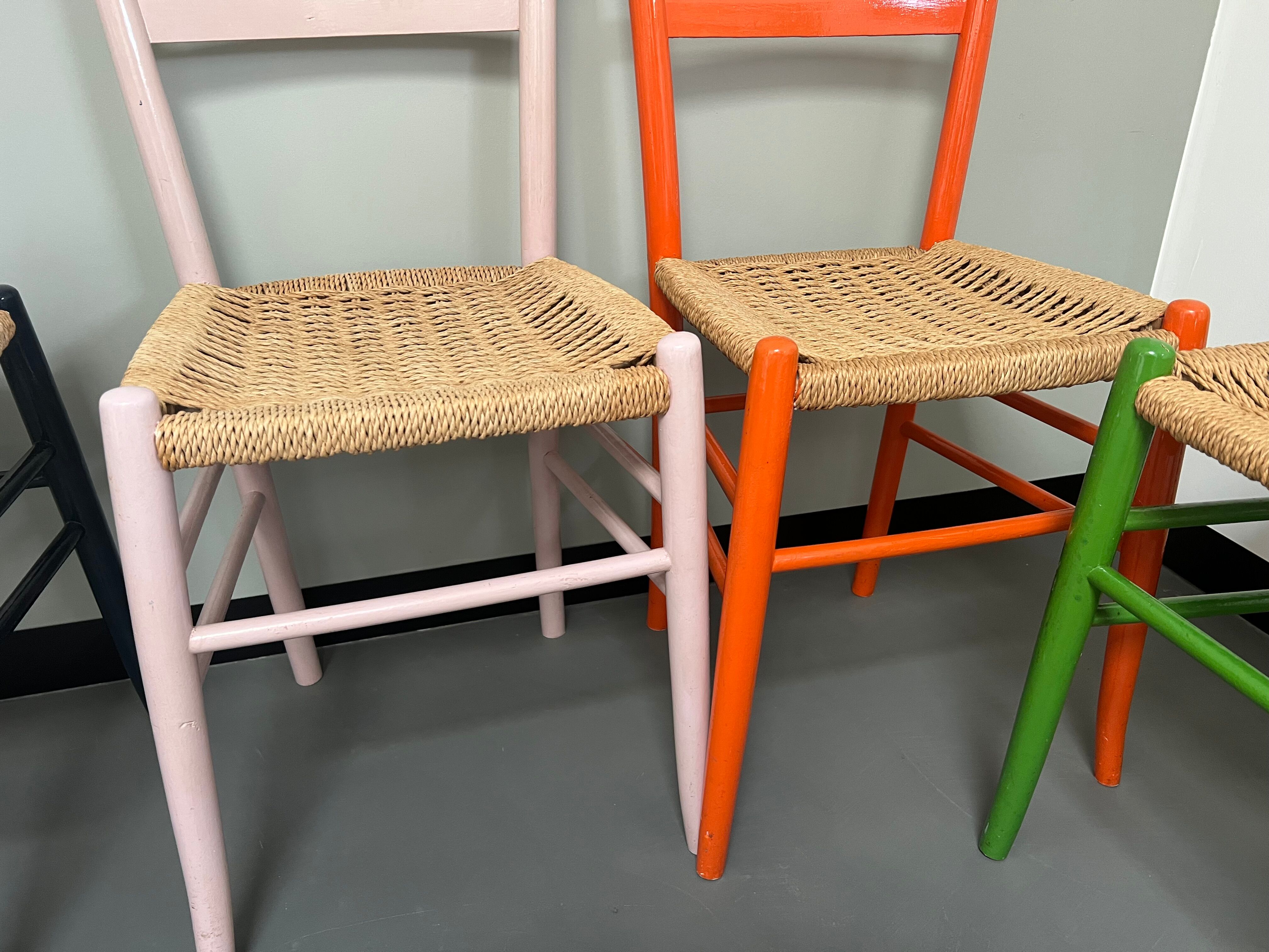 6 Italian chairs from the 60s solid beech and rope