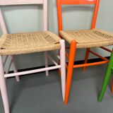 6 Italian chairs from the 60s solid beech and rope