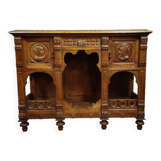 Antique walnut buffet with a marble top – Renaissance style