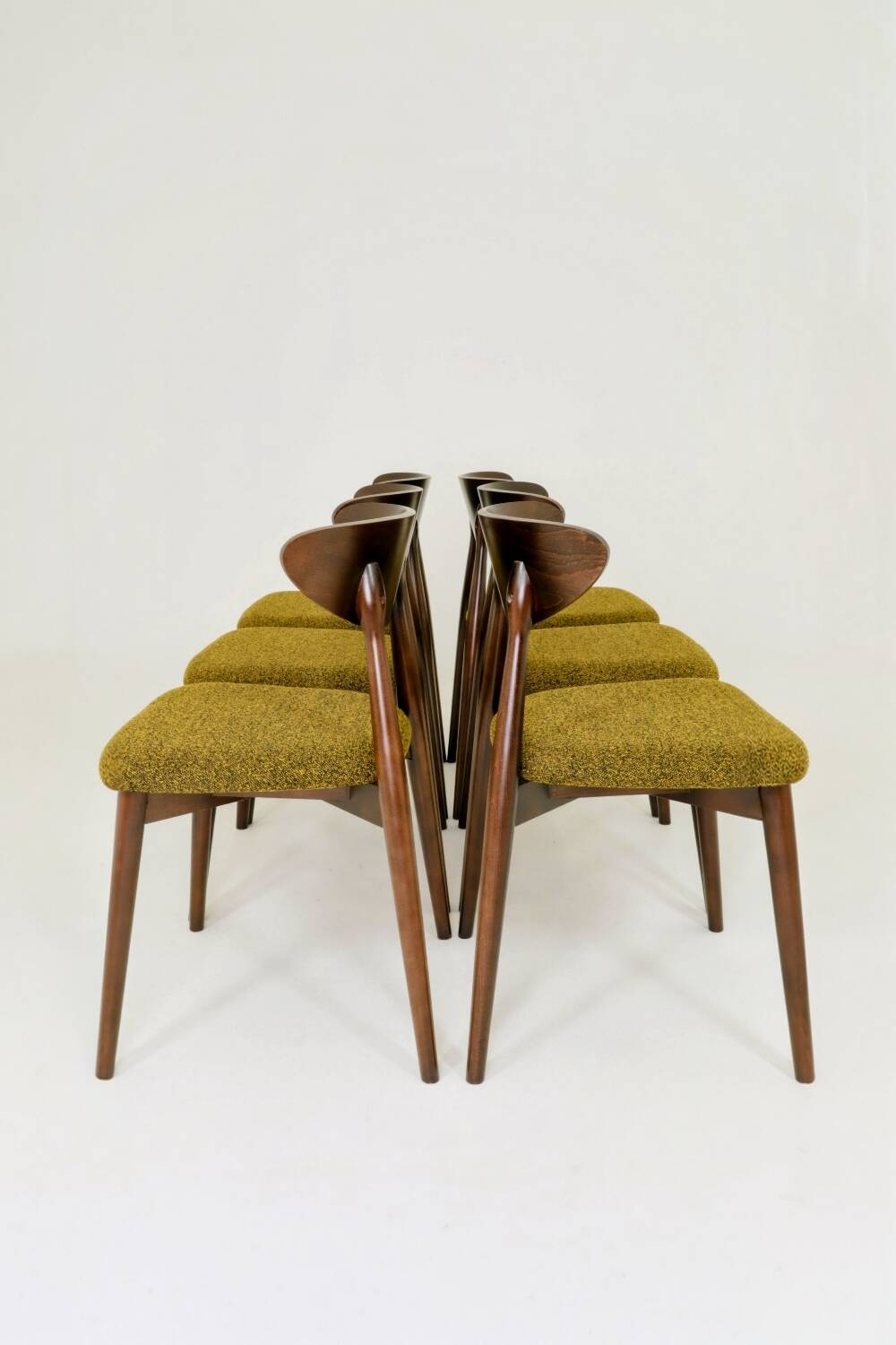 Set of 6 Modern Beech Wood Dining Chair, Yellow Bouclè, Dark Wood